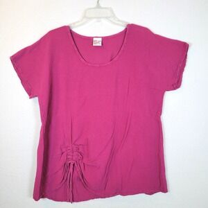 Oh My Gauze Womens Gauzy Cotton Ruched Top Size 2 Pink Lagenlook Beachy Summer